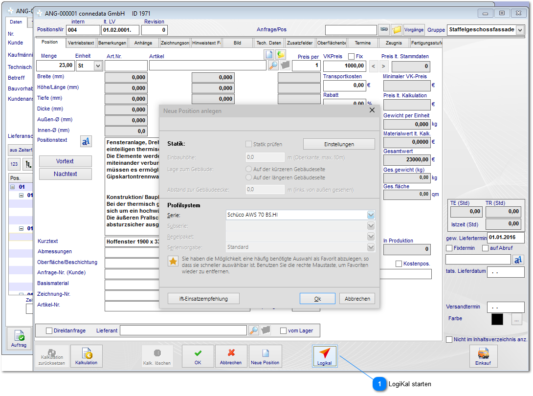 LogiKal Position anlegen (Variante 1)