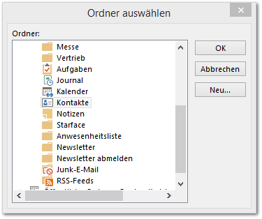 4.2 Outlook Ordner auswählen