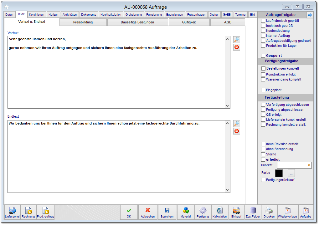 3.2 Texte für Auftragsbestätigung bearbeiten