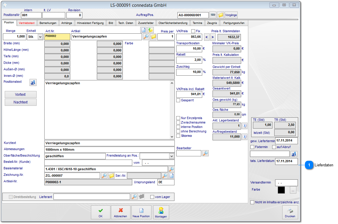 4.1 Lieferscheinpositionen erstellen / bearbeiten